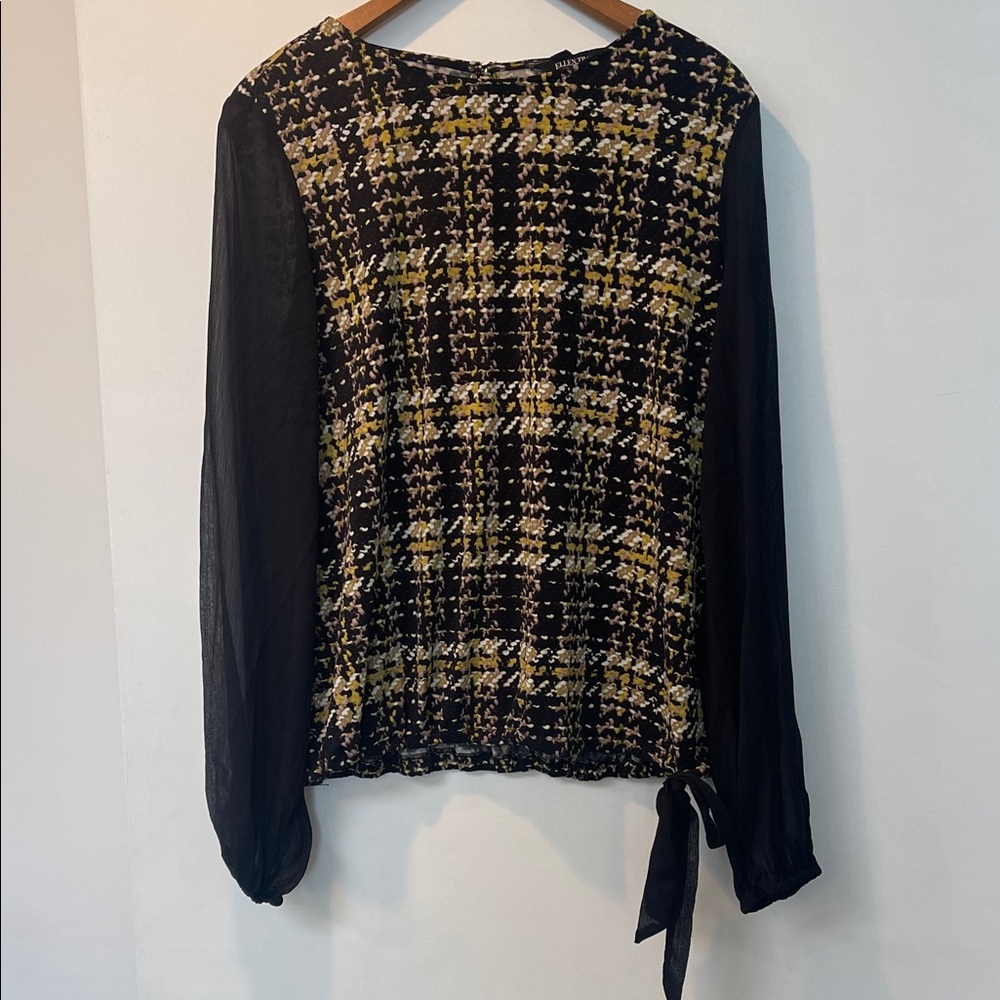 Ellen Tracy Black and Yellow Patterned Blouse
